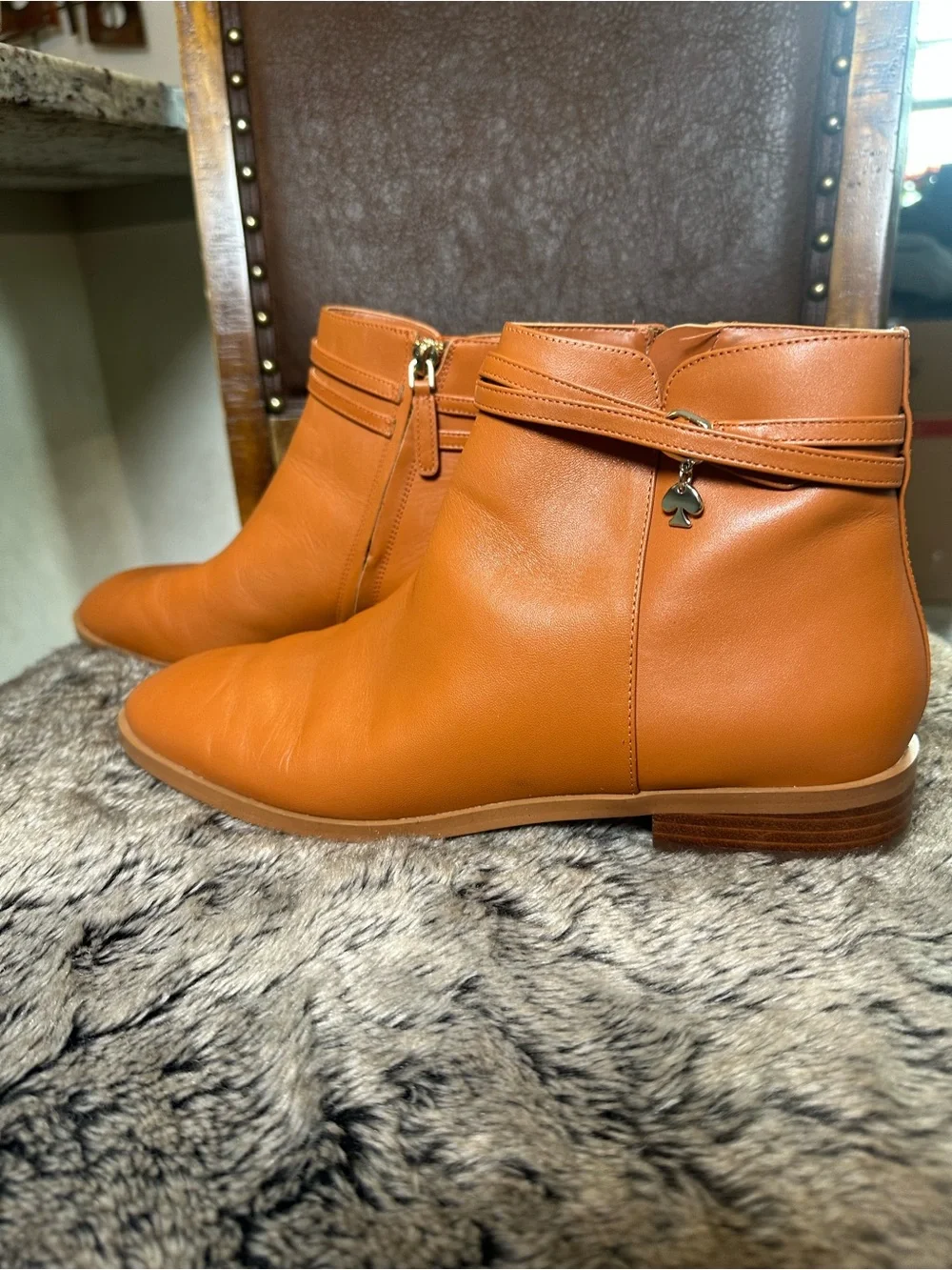 KATE SPADE Bacall Napa Tan Leather Ankle Boots, Size 11